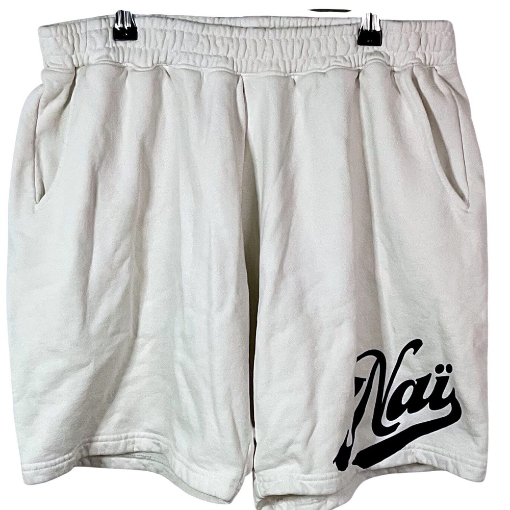 Naiyo New York Mens Ecocycle Cotton Sweat Shorts Off White Made in USA XL